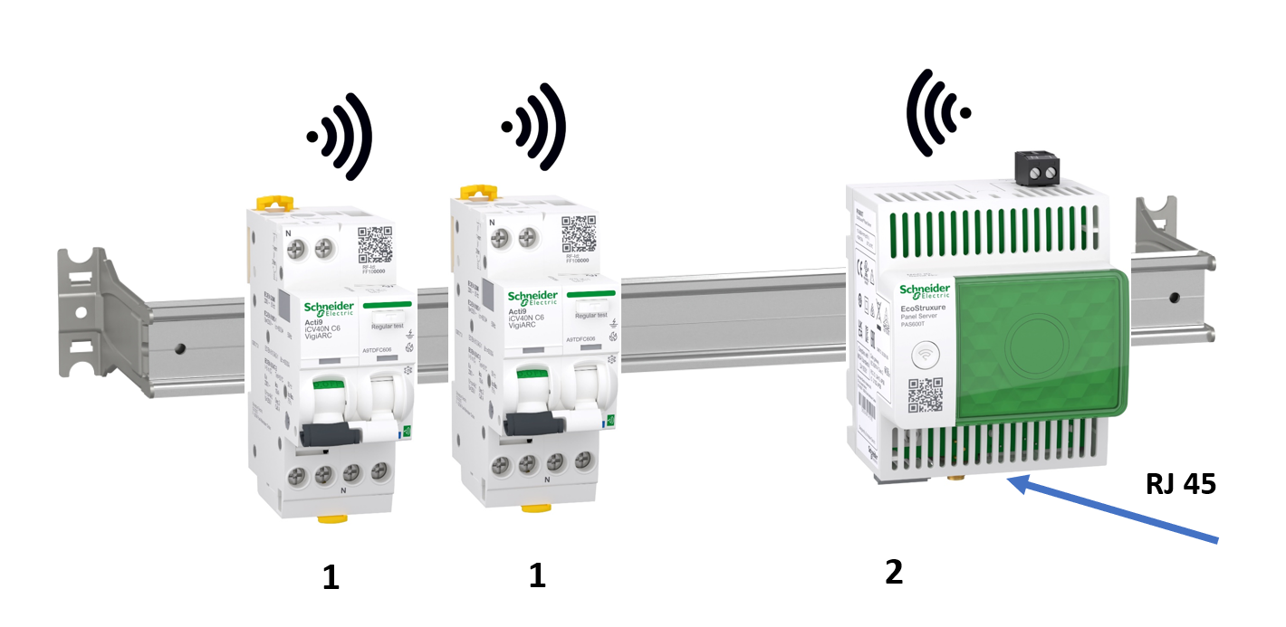 Rys. 1. Aparaty Active VigiArc będące częścią systemu Acti9 Active komunikują się bezprzewodowo z bramkami Panel Server