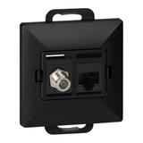 Gniazdo pojed. typu F + Gniazdo 1xRJ45 Cat6 Pearl, TV/F+RJ45/P, czarny