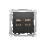 Simon 54 Gniazdo komputerowe podwójne RJ45 kategoria 6 ekranowane z przesłoną przeciwkurzową czarny