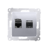 Simon 54 Gniazdo komputerowe podwójne RJ45 kategoria 6 ekranowane z przesłoną przeciwkurzową srebrny