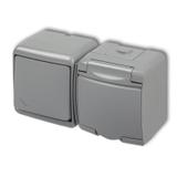 JUNIOR Łącznik schodowy z gniazdem pojedynczym z uziemieniem 2P+Z (klapka popielata; bez przesłon) 1