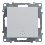 SUNO - Przycisk pojedynczy z symbolem dzwonka - 6 A - 250 V~ - zaciski automatyczne, Aluminium, Legr