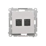 Simon 55 Gniazdo komputerowe podwójne RJ45 kategoria 6 z przesłoną przeciwkurzową Aluminium mat T62.01/143 KONTAKT