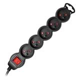 Przedłużacz 5-krotny 2P+Z, z wyłącznikiem, 5m H05VV-F 3x1,5mm2, Imax=16A, płaska wtyczka, czarny ES-7/B/5 ORNO
