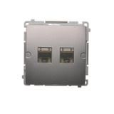 Simon Basic Gniazdo komputerowe RJ45 kategoria 6 podwójne ekranowane z przesłoną przeciwkurzową . Montaż na łapki lub wkręty stal inox BM62E.01/21 KONTAKT