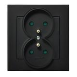 SONATA Gniazdo podwójne z uziemieniem z przesłonami torów prądowych, kompletne z ramką - kolor czarn