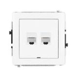 DECO Mechanizm gniazda komputerowego podwójnego 2xRJ45, kat. 6, 8-stykowy, bez pola opisowego biały