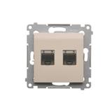 Simon 54 Gniazdo komputerowe podwójne RJ45 kategoria 6 ekranowane z przesłoną przeciwkurzową kremowy D62E.01/41 KONTAKT