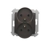 Simon 54 Nature Gniazdo wtyczkowe z uziemieniem z przesłonami podwójne do ramek NATURE 16A 250V zaciski śrubowe brąz mat DGZ2MZN.01/46 KONTAKT