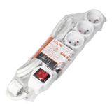 Przedłużacz 5-krotny z wyłącznikiem 5m H05VV-F 3x1,5mm2 Imax=16A płaska wtyczka biały