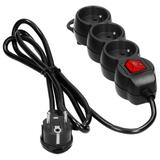 Przedłużacz 3-krotny z wyłącznikiem 3m H05VV-F 3x1,5mm2 Imax=16A płaska wtyczka czarny ES-5/B/3 ORNO