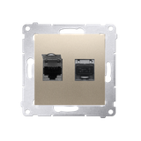 Simon 54 Gniazdo komputerowe podwójne RJ45 kategoria 6 ekranowane z przesłoną przeciwkurzową złoty m