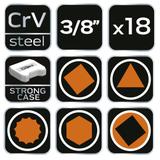 Klucze do spustu oleju 3/8", zestaw 18 szt.