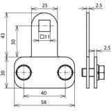 Zacisk przyłączeniowy, stal nierdzewna NIRO 200 kA do płask. 30x4 mm, z kwadratowym otworem 11 mm