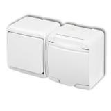 JUNIOR Łącznik jednobiegunowy z gniazdem pojedynczym z uziemieniem SCHUKO 2P+Z (klapka biała; przesł