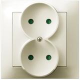 IMPRESJA Gniazdo podwójne z przesłonami torów prądowych, kompletne z ramką - kolor ecru