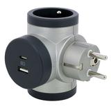 ROZGAŁĘŹNIK OBROTOWY 2X2P+Z, USB A+C - ALUMINIUM/GRAFITOWY, Legrand