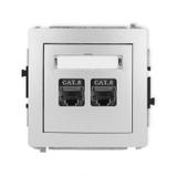 DECO Mechanizm gniazda komputerowego podwójnego 2xRJ45, kat. 8, ekranowany, 8-stykowy srebrny metali