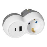 Rozgałęźnik 2P+Z, USB-A+C, schuko, biało-szary