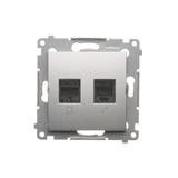 Simon 54 Gniazdo komputerowe RJ45 kategoria 5e + telefoniczne RJ12 srebrny mat D5T.01/43 KONTAKT