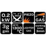 Mikropalnik gazowy z zapłonem piezo, 360st., regulacja płomienia, pojemność 3g