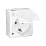 Simon Aquarius Gniazdo wtyczkowe z uziemieniem Schuko bryzgoszczelne IP54 klapka biała z przesłonami torów prądowych 16A 250V zaciski śrubowe biały AQGSZ1Z/11 KONTAKT
