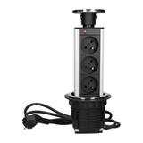 Gniazdo meblowe O8cm wysuwane z blatu z przewodem 1,8m, 3x2P+Z, INOX