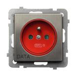 SONATA Gniazdo pojedyncze z uziemieniem DATA z przesłonami torów prądowych - kolor stal inox