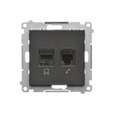 Simon 55 Gniazdo komputerowe RJ45 kategoria 5e + telefoniczne RJ12 Czarny mat T5F.01/149 KONTAKT