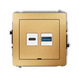 DECO Mechanizm ładowarki USB podwójnej USB C + USB A, 20W max., bez pola opisowego złoty