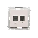 Simon 55 Gniazdo komputerowe RJ45 kategoria 5e + telefoniczne RJ12 Jasnoszary mat T5F.01/114 KONTAKT
