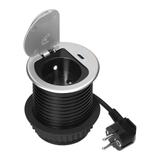 Gniazdo meblowe O6cm wpuszczane w blat z pokrywką, ładowarką USB i przewodem 1,9m, 1x2P+Z (French),