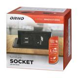 Gniazdo meblowe wpuszczane w blat z płaskim frezowanym rantem ładowarką USB i przewodem 1,5m 1x2P+ O