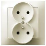 IMPRESJA Gniazdo podwójne z uziemieniem kompletne z ramką - kolor ecru