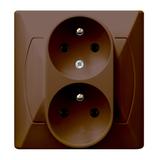 AKCENT Gniazdo podwójne z uziemieniem z funkcją niezamienności faz - kolor brązowy
