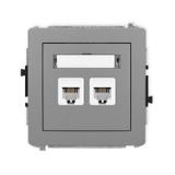 DECO Mechanizm gniazda telefonicznego podwójnego 2xRJ11, 4-stykowy, beznarzędziowe szary mat