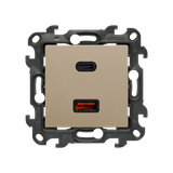 Simon 24 Ładowarka podwójna USB typ A+C Quick Charge 30W 230V szampański mat NEC2CAQ.01/34