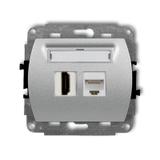 TREND Mechanizm gniazda pojedynczego HDMI 2.0 + gniazda komp. poj. 1xRJ45, kat. 5e, 8-stykowy srebrn