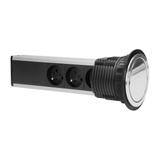 Gniazdo meblowe O8cm wysuwane z blatu z przewodem 1,8m, 3x2P+Z, INOX