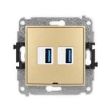 MINI Mechanizm gniazda podwójnego 2xUSB A-A 3.0, bez pola opisowego złoty