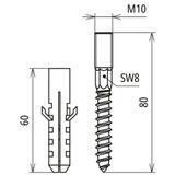 Zestaw montażowy z 2 śrubami M 10x220 mm, stal nierdzewna NIRO i 2 kołkami fi 12 mm