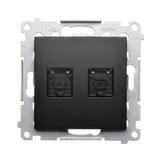 Simon 54 Gniazdo komputerowe podwójne RJ45 kat 6 z przesłoną przeciwkurzową czarny mat D62.01/49 KONTAKT