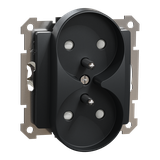 Sedna Elements, gniazdo 2x2P+PE z przesłonami do ramek Elements, czarny antracyt