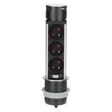 Gniazdo meblowe O6cm wysuwane z blatu z ładowarką USB i przewodem 1,5m 3x2P+Z 2xUSB (typ A i typ C O