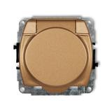 TREND Mechanizm gniazda bryzgoszczelnego z uziemieniem SCHUKO 2P+Z (klapka złoty metalik, przesłony