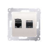 Simon 54 Gniazdo komputerowe podwójne RJ45 kategoria 6 ekranowane z przesłoną przeciwkurzową kremowy