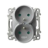 SZAFIR Gniazdo podwójne z uziemieniem z przesłonami torów prądowych, moduł bez ramki - kolor srebro