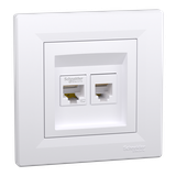 Asfora, gniazdo telefoniczne RJ11 + komputerowe kat.5e, UTP, biały