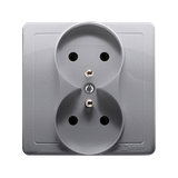 Simon Basic Gniazdo wtyczkowe z uziemieniem podwójne monoblok z przesłonami torów prądowych 16A 250V zaciski śrubowe stal inox *Kompletne - nie do ramek BMGZ2Z/21 BMGZ2z/21 KONTAKT