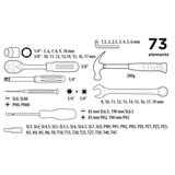 Zestaw narzędziowy 1/4", 3/8" 73 szt.
